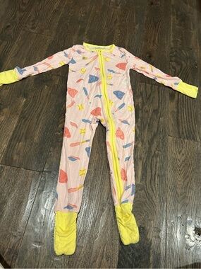 Angel Dear Pink Footed Pajamas with Yellow Trim and Sports Pattern 18-24 mos